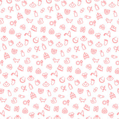 Naklejka premium Seamless pattern with icons of baby items. Vector illustration.
