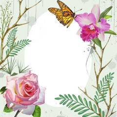 illustration of animal and flower on color background