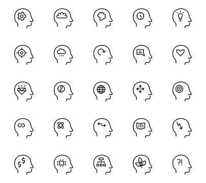 Human mind icon in thin line style. Vector symbols.