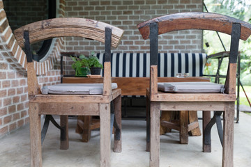 Fototapeta na wymiar wood chair and table on patio