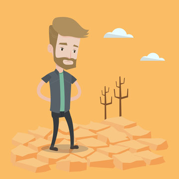 Sad man in the desert vector illustration.