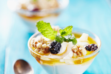 greek yogurt on blu table