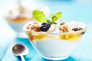 greek yogurt on blu table