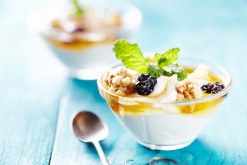 greek yogurt on blu table