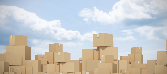 Composite image of stack of cardboard containers