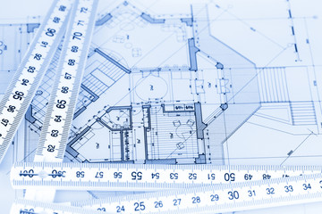 architecture blueprints - house plans & folding ruler