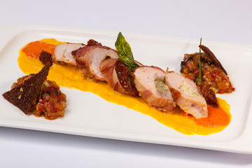 meat rolls with sauce and vegetable caviar