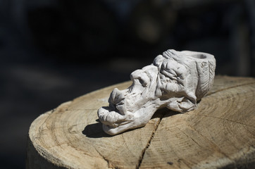 smoking pipe, Indian head, clay figurine