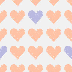 Seamless pattern with hand drawn hearts in peach and violet.