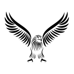 Black silhouette of eagle isolated on white background