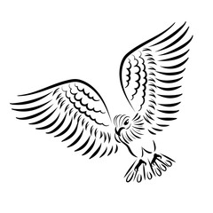 Black silhouette of eagle isolated on white background