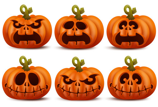 Halloween set with smiley pumpkin characters.