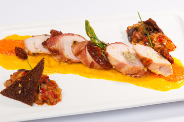 meat rolls with sauce and vegetable caviar