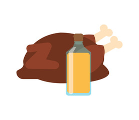 flat design whole chicken and juice bottle icon vector illustration