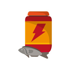 flat design protein powder supplement and fish  icon vector illustration