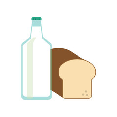 flat design milk bottle and bread icon vector illustration
