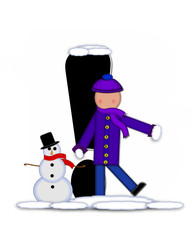 Alphabet Children Building Snowman Exclamation