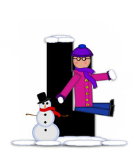 Alphabet Children Building Snowman L