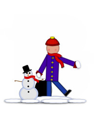 Alphabet Children Building Snowman Period