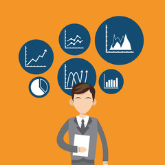 executive person in suit with chart graph business related icons image vector illustration