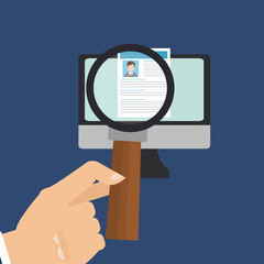 flat design person examining cv with magnifying glass business related icons image vector illustration