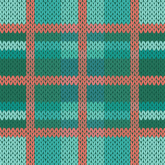 Seamless knitted pattern in green, turquoise and terracotta hues