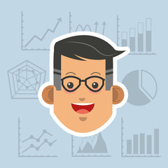 executive person in suit with chart graph business related icons image vector illustration