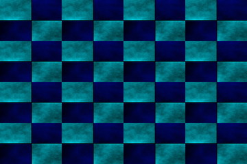 Illustration of an abstract cyan and dark blue chessboard