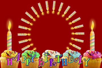 Obraz premium Birthday greeting card with cupcake and candles