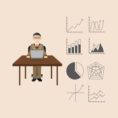 executive person in suit with chart graph business related icons image vector illustration