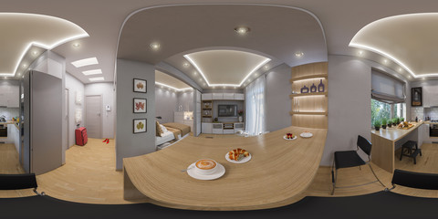 3d rendering spherical 360 degrees, seamless panorama of  living room