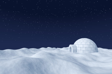 Igloo icehouse on polar snow field under the night sky with star - obrazy, fototapety, plakaty