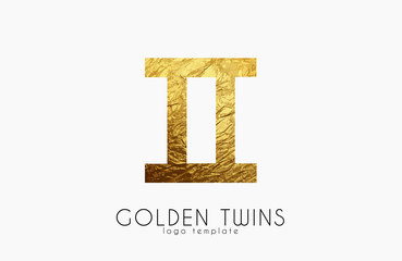 Golden twins. Golden zodiac sign. Twins zodiac