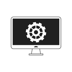 flat design computer and gear  icon vector illustration