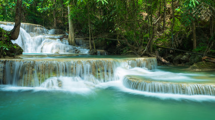 Green landscape with green waterfall , Erawan waterfall , Loacated Karnjanaburi Province , Thailand