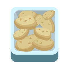 Potatoes in Tray Flat Design Illustration.