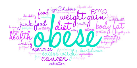 Obese Word Cloud on a white background. 