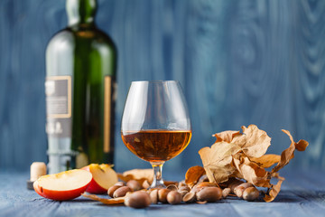 Glass of matured Whiskey Aged in oak barrels