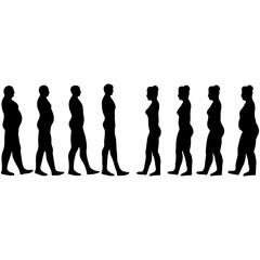 weight loss men and women, slimming silhouettes of men and women in vector on white