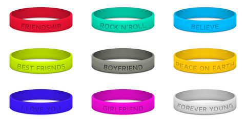 Set of multicolored rubber wristband. Vector illustration.