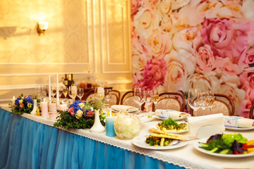 Table setting for an event party or wedding reception. Wedding decorations. wedding concept
