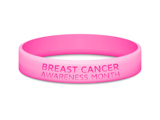 Breast cancer awareness month rubber wristband. Vector illustration.