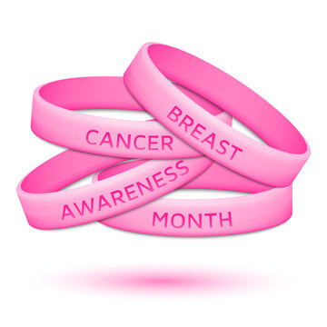 Breast cancer awareness month rubber wristband. Vector illustration.