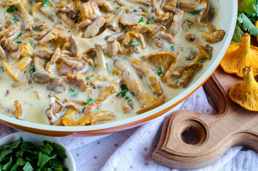 Chanterelle mushrooms pan-sauteed in white sauce