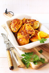 Broiled chicken with orange, ginger and orange juice