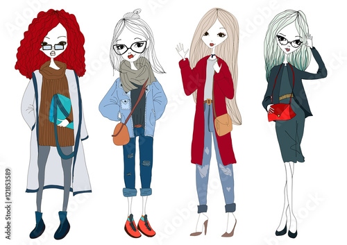 fashion illustration with fashion girls and stylish clothes