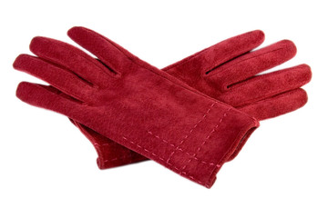 Red leather gloves isolated