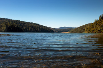 Bita Lake and mountain range in Pudacuo national Park located at Shangri-La (Zhongdian), Yunnan, China.