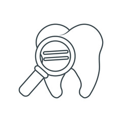 Tooth with lupe icon. Dental medical and health care theme. Isolated design. Vector illustration