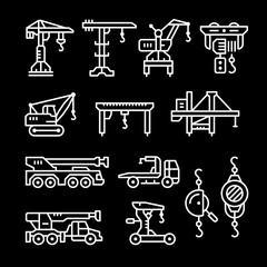 Set line icons of crane, lifts, winches